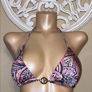 Victoria's Secret medium Bikini Top swim Pink Paisley 34c 34D push up triangle